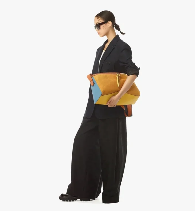 Bolso de hombro Diamant 3D en ante y piel de becerro