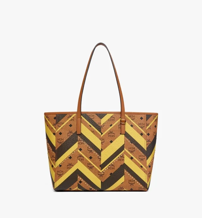 Bolso shopper Toni con cremallera superior y tachuelas en lona Visetos Mega Herringbone Bolso shopper Toni con cremallera superior y tachuelas en lona Visetos Mega Herringbone