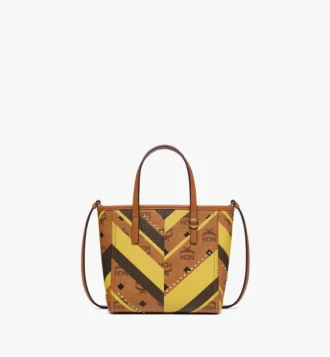 Bolso shopper Toni con cremallera superior y tachuelas en lona Visetos Mega Herringbone