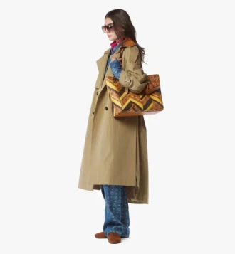Bolso shopper Toni con cremallera superior y tachuelas en lona Visetos Mega Herringbone