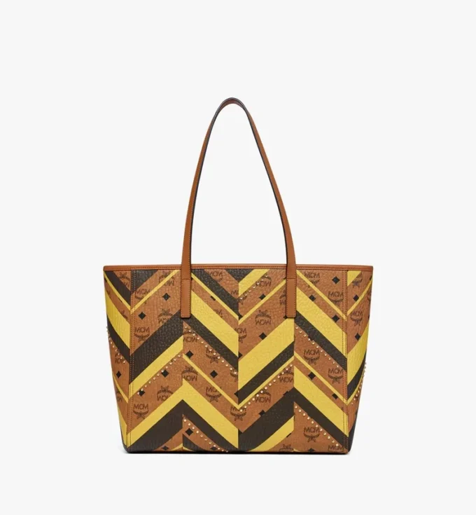 Bolso shopper Toni con cremallera superior y tachuelas en lona Visetos Mega Herringbone Bolso shopper Toni con cremallera superior y tachuelas en lona Visetos Mega Herringbone