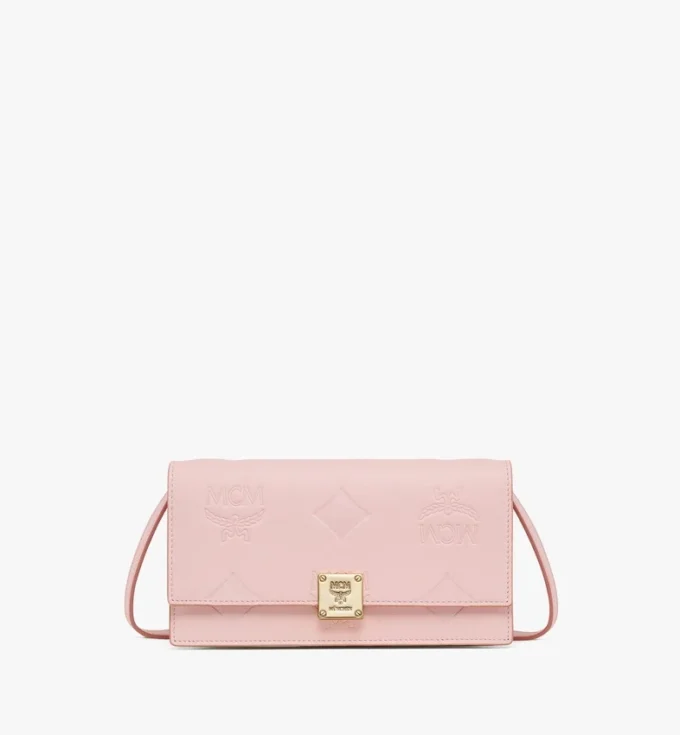 Cartera con cadena Aren en piel con monograma en relieve Cartera con cadena Aren en piel con monograma en relieve
