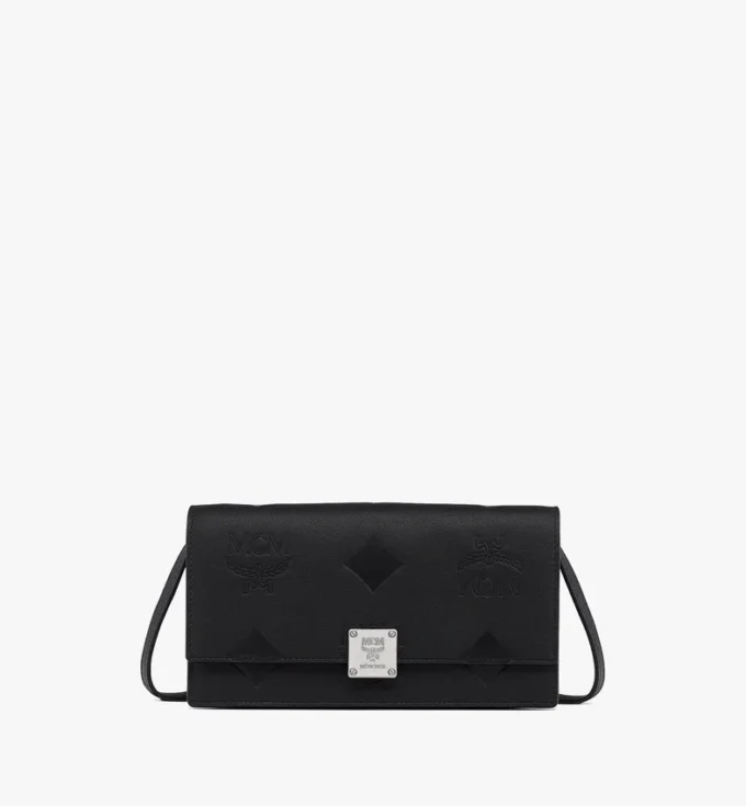 Cartera con cadena Aren en piel con monograma en relieve Cartera con cadena Aren en piel con monograma en relieve
