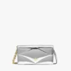 Cartera con cadena de diamantes en piel metalizada con efecto espejo