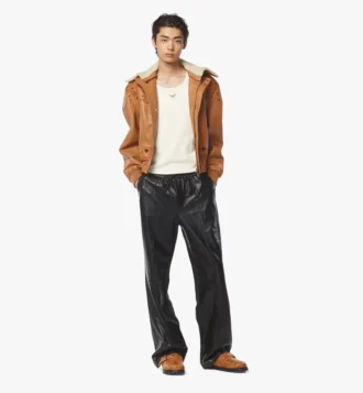 Chaqueta bomber de piel de oveja con mezcla de piel Visetos