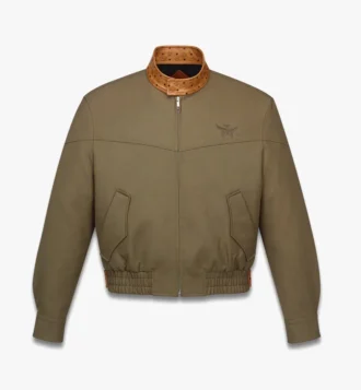 Chaqueta de sarga de lana y piel con estampado Monogram