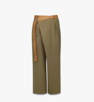 Pantalones de sarga de lana y cuero con estampado Monogram