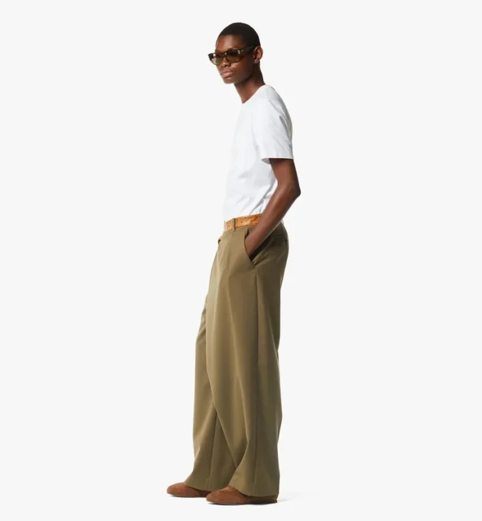 Pantalones de sarga de lana y cuero con estampado Monogram Pantalones de sarga de lana y cuero con estampado Monogram